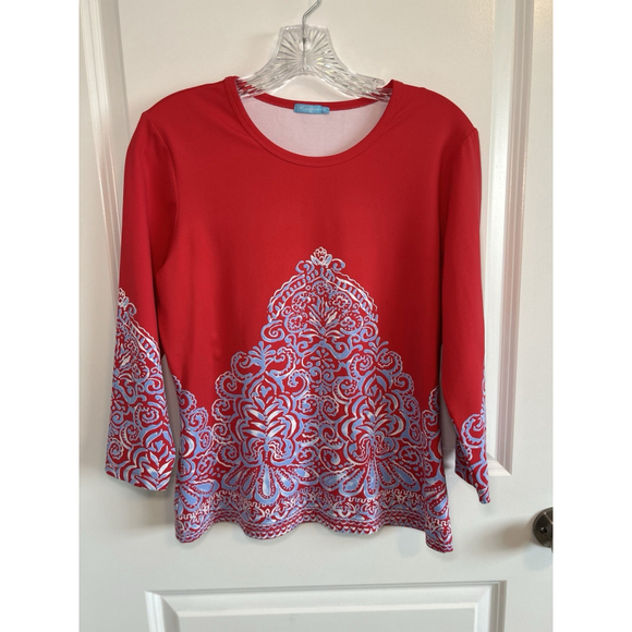 J. McLaughlin Tops - J. J McLaughlin Top Signature Top Catalina Cloth Red Blue Damask Printed M